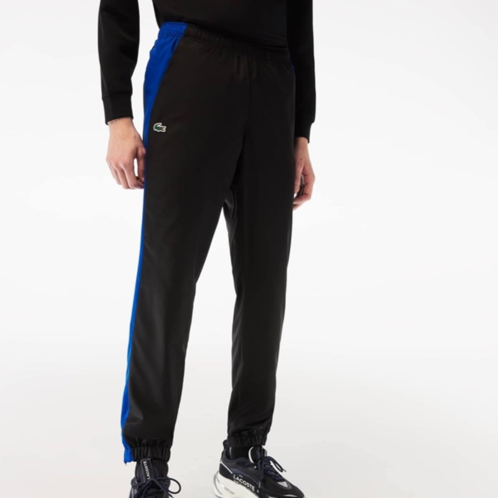 Vintage Lacoste Men's Black/Navy Sport Nylon Track Pants size medium